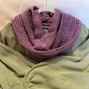 Warm Purple Hand Knit Cowl Hood Infinity Scarf